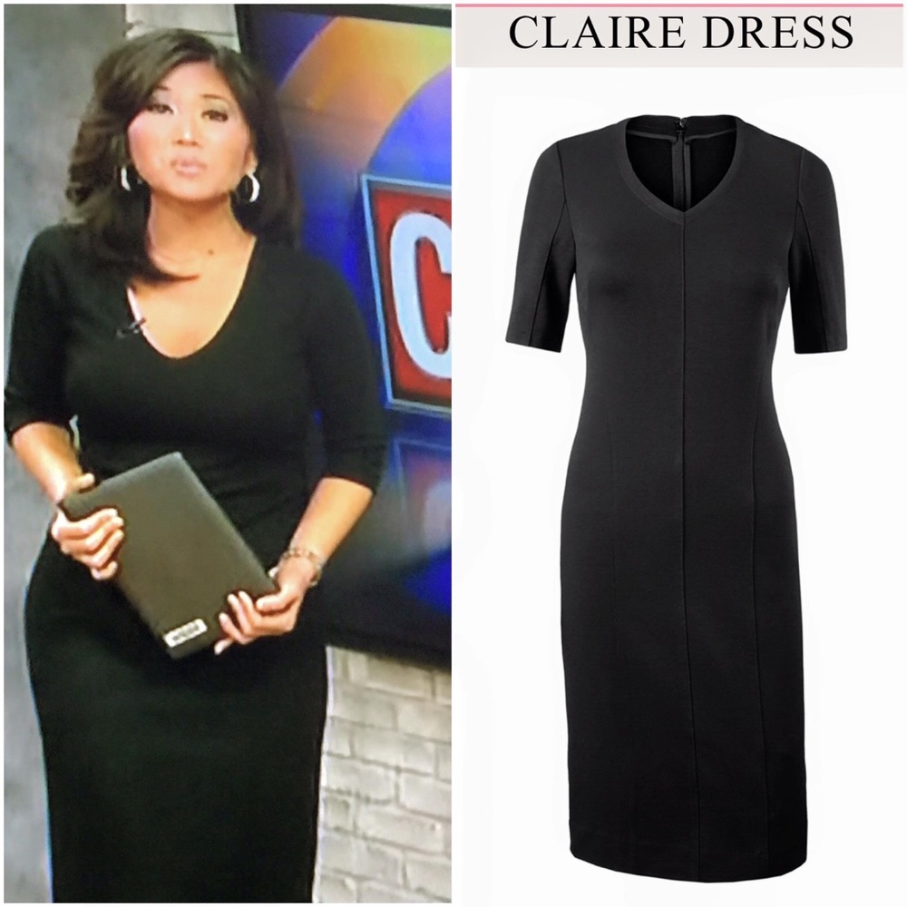 CAbi 3101 Claire Sheath Midi Black V-neck Dress Size 4